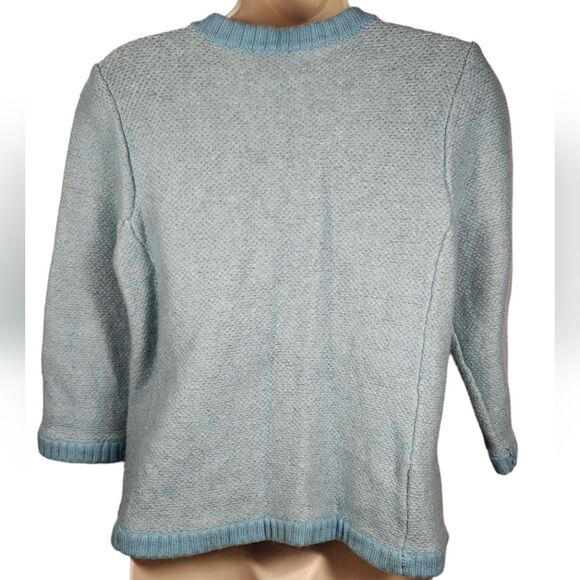 Ann Taylor Cardigan Sweater Merino Wool Modal Blue Gray Turquoise Chanel L - Picture 2 of 12